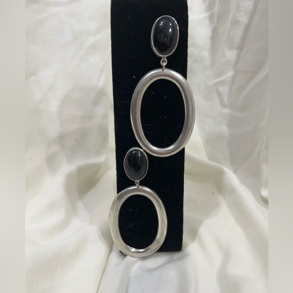 by BeauBejeweled Vintage Jewelry - HUGE 3 5/8" Sterling Silver Onyx Earrings.  Statement Earrings BoHo Style.☑️